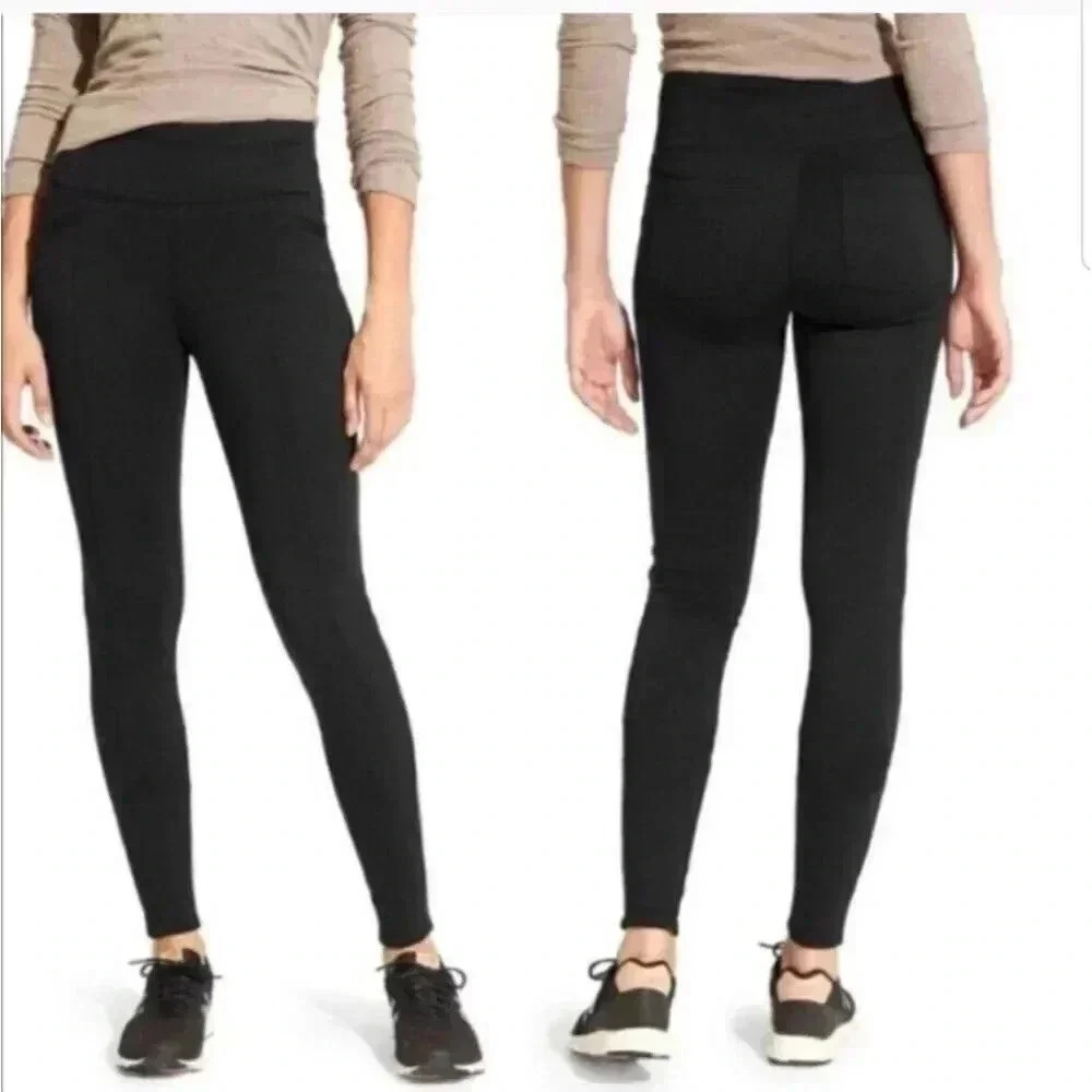 Athleta Metro Skinny Pants Womens MT Black Knit Yoga Athletic Legging EUC